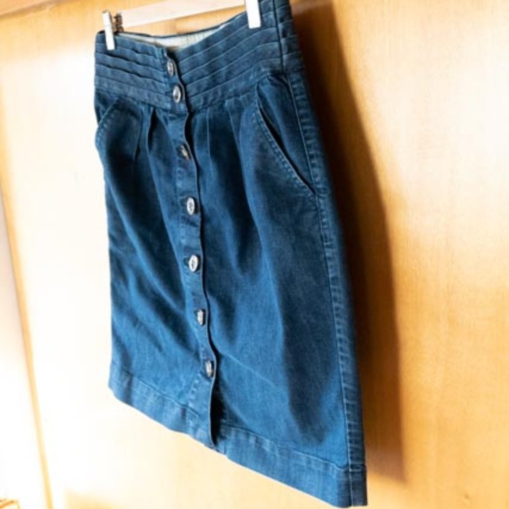 Anthro Pilcro & the Letterpress Mini Denim High Waist w. Pockets Skirt womens 6 - Picture 8 of 15